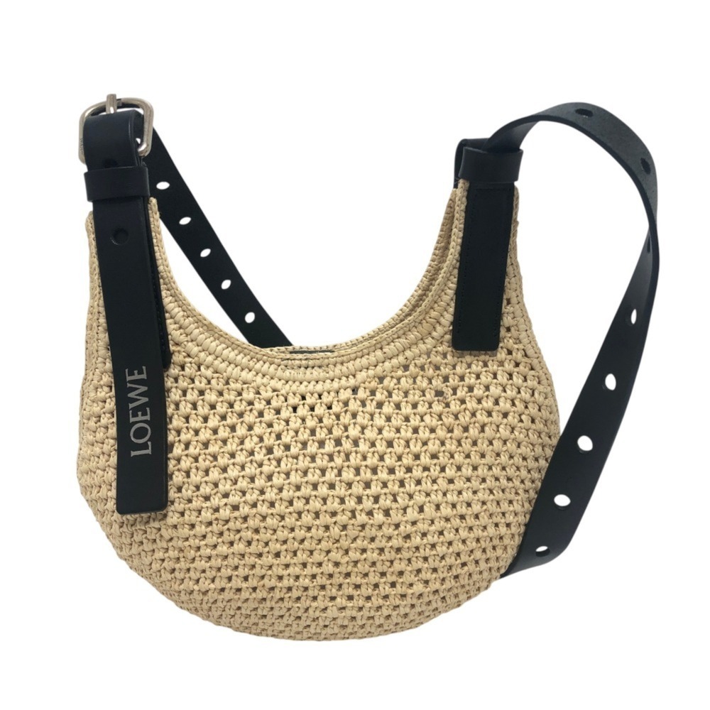 LOEWE APNCPHHX02 Punch Hole Hobo Mini Straw Bag Shoulder Raffia Women's Natur...